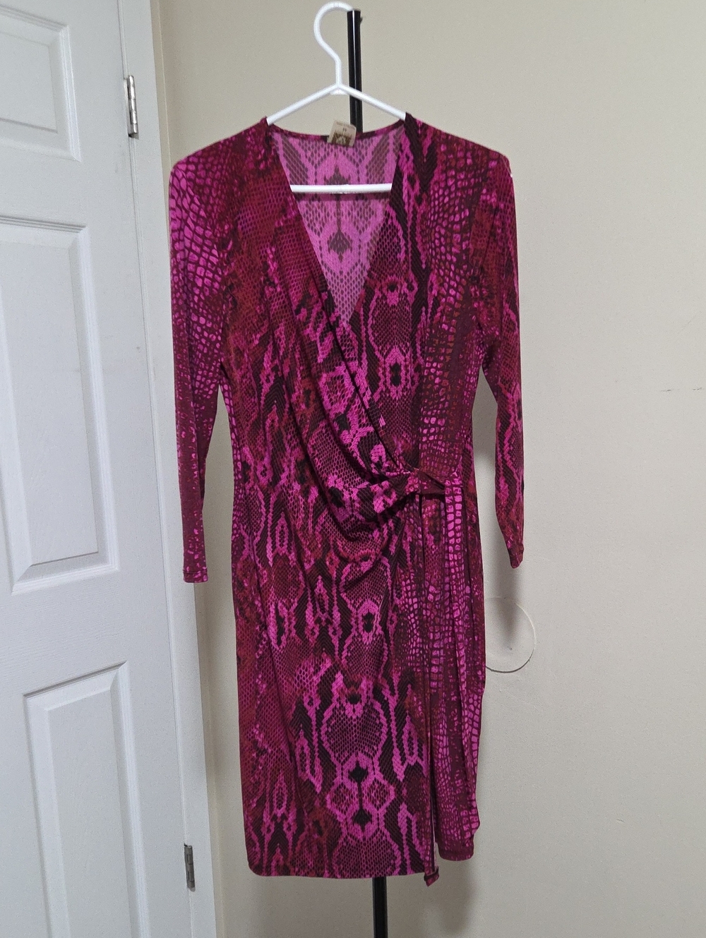 Anne Klein Magenta Snake-Print Faux Wrap Dress